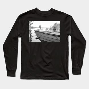 Front end of small motorboat moored on the Norfolk Broads Long Sleeve T-Shirt